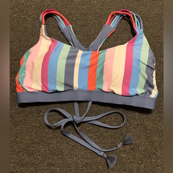 Dusty Blue striped bathing suit top S - Picture 1 of 4